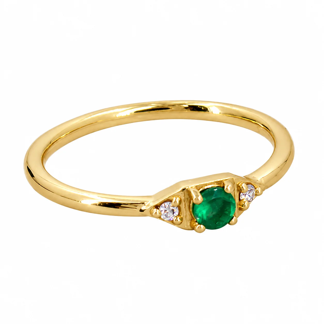 Delicate Emerald Three-Stone Gold Ring