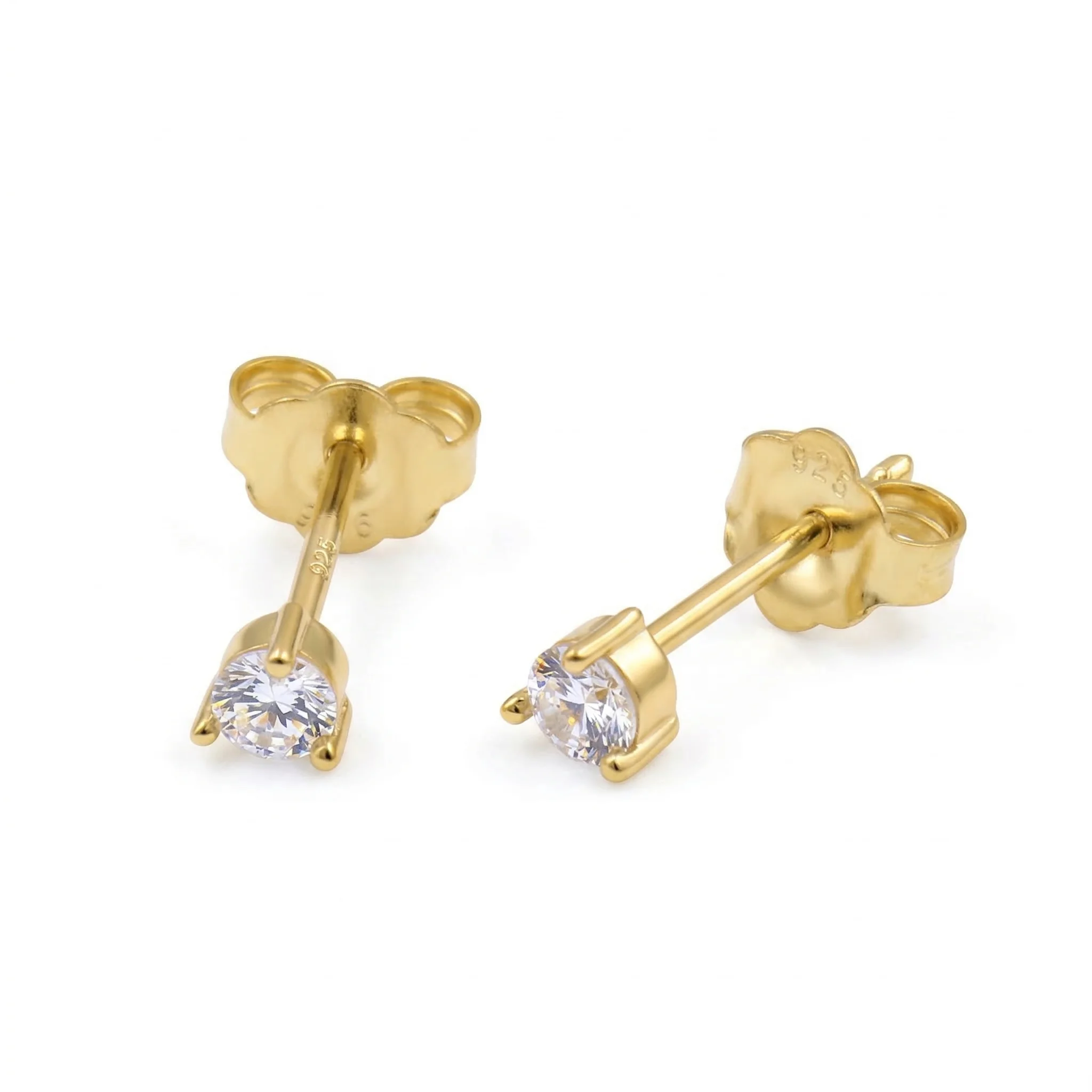 Delicate Round Cut Diamond Gold Studs