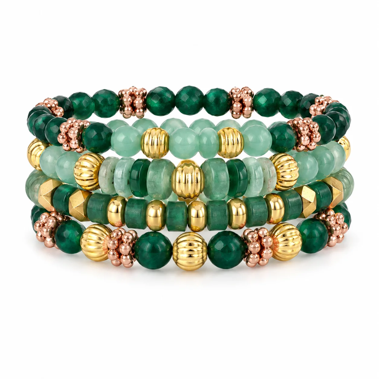 Emerald and Gold Stacked Bracelet Set