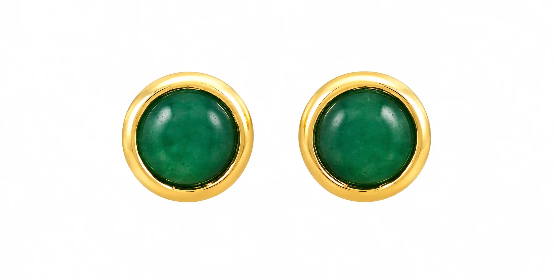 Emerald Cabochon Gold Stud Earrings