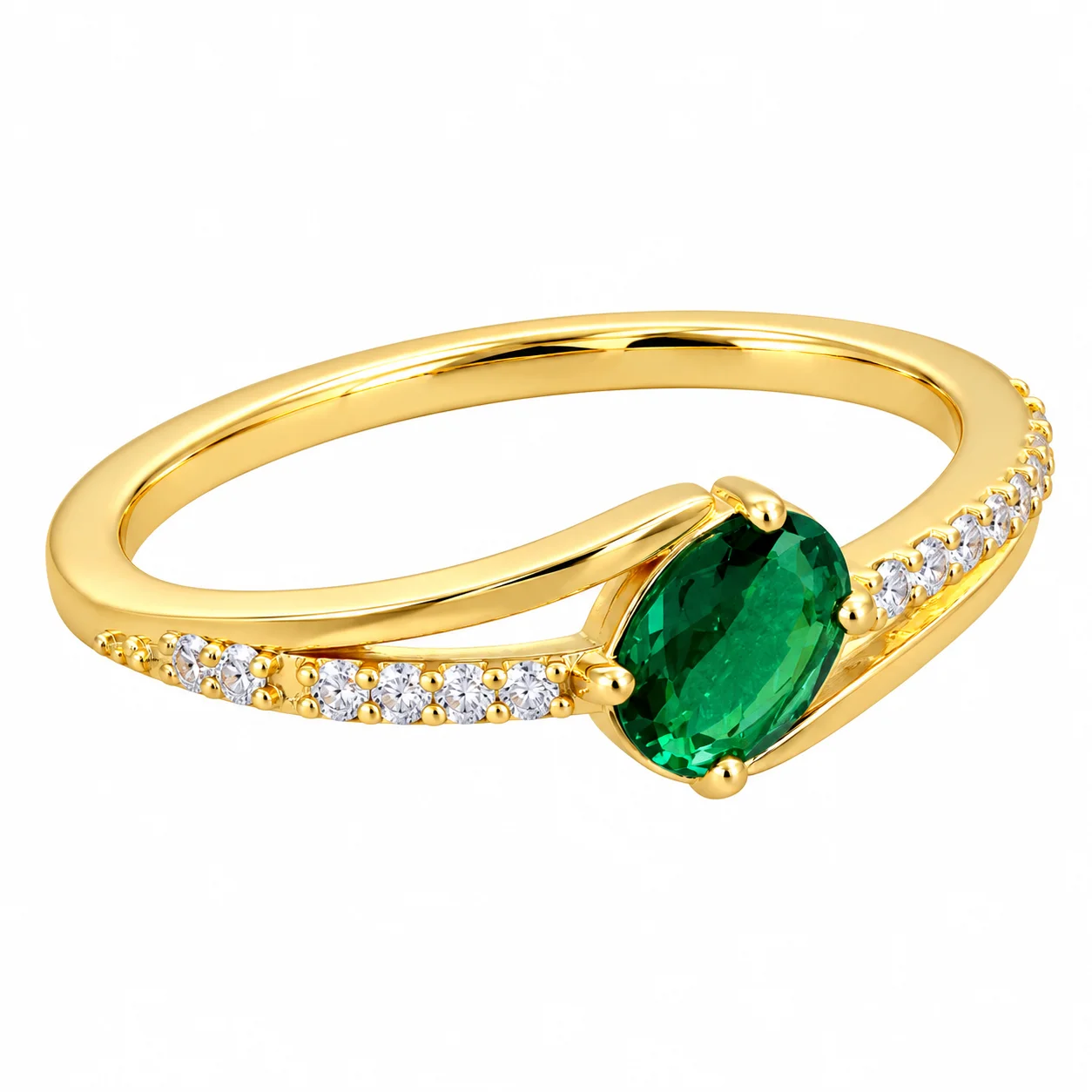 Emerald Twist-Band Gold Ring