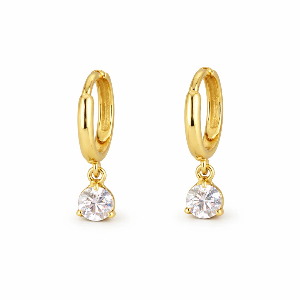 Gold Diamond Solitaire Charm Earrings