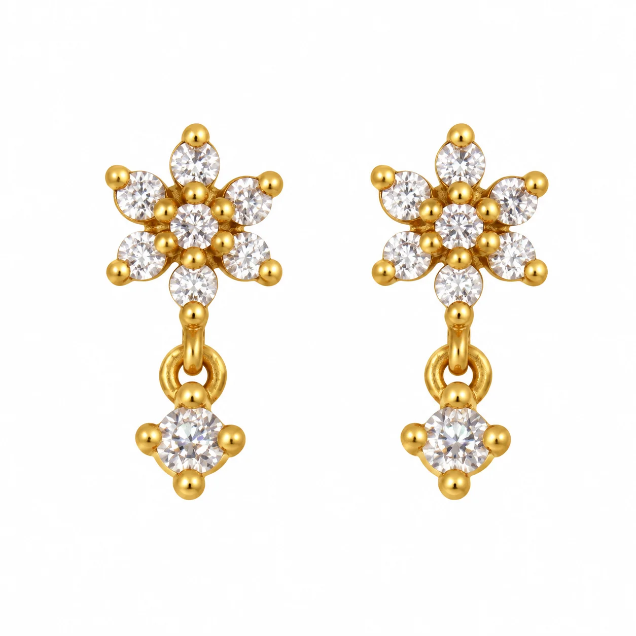 Gold Floral Diamond Drop Earrings