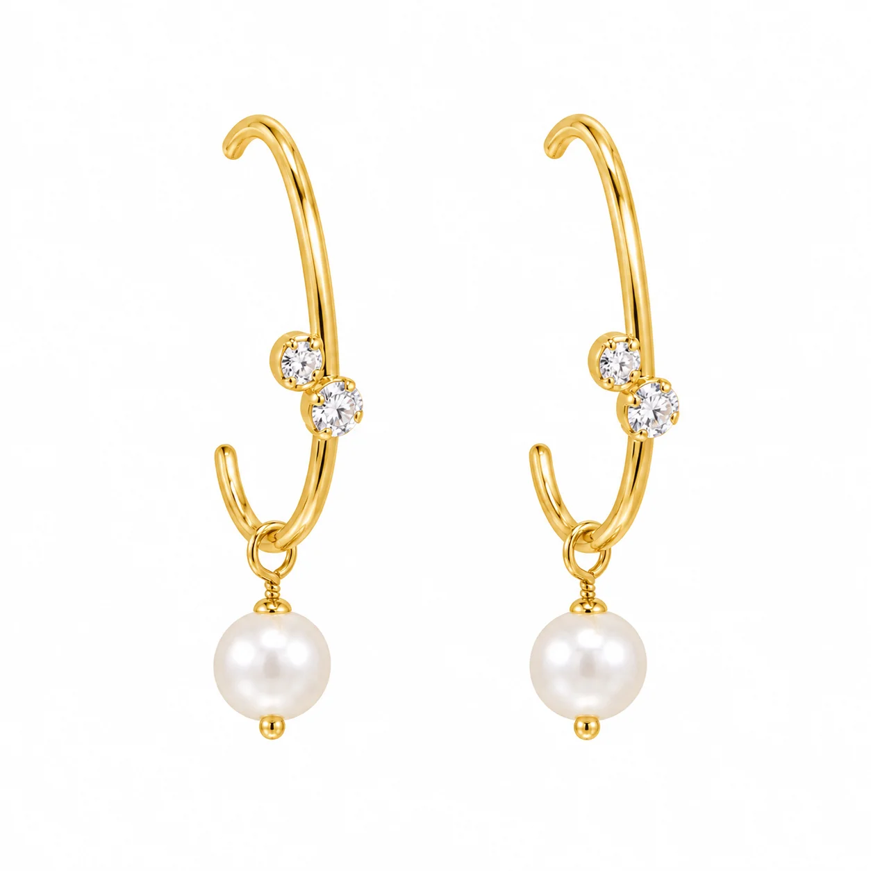 Gold Hoop Earrings with Pearl Drops
