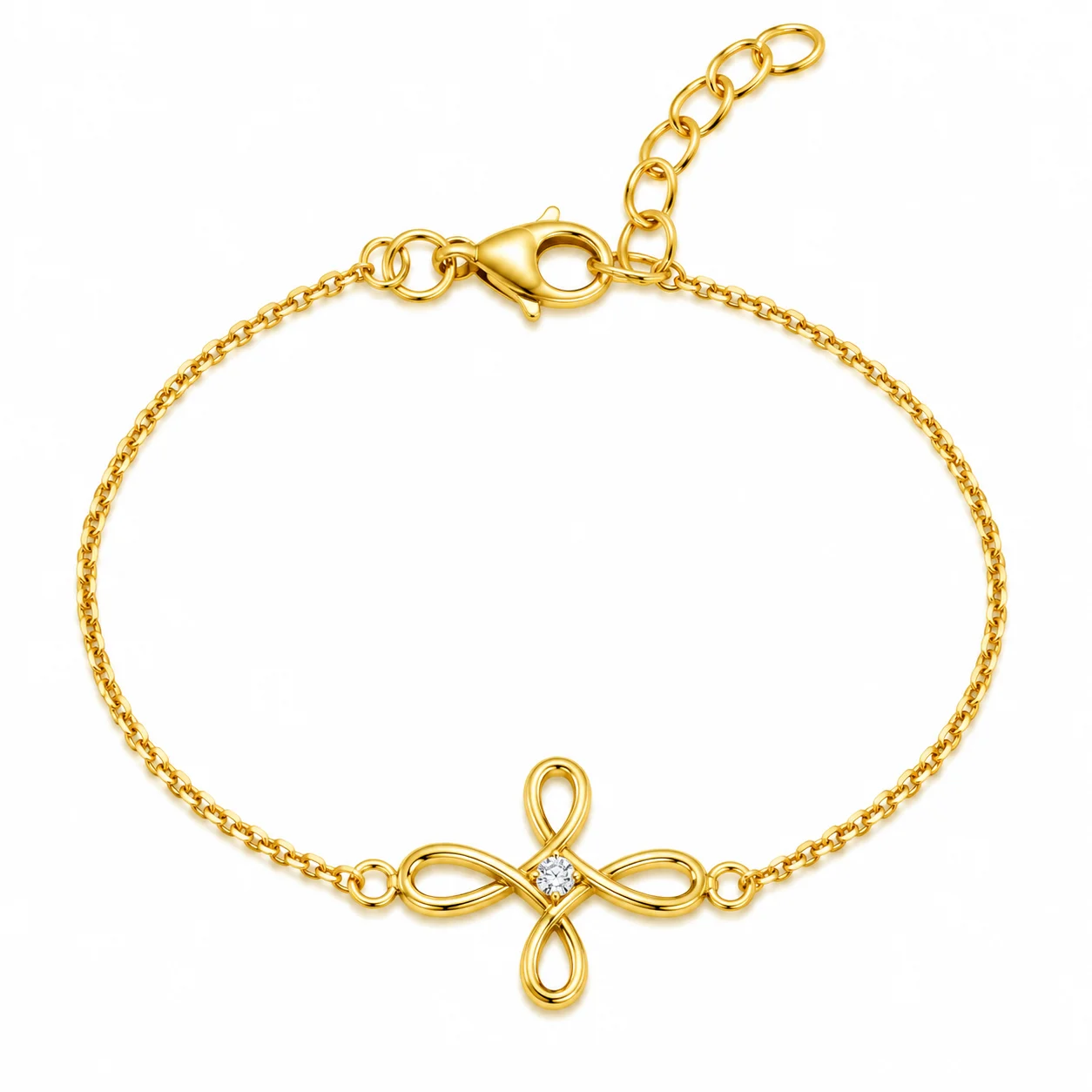 Gold Infinity Cross Bracelet on White