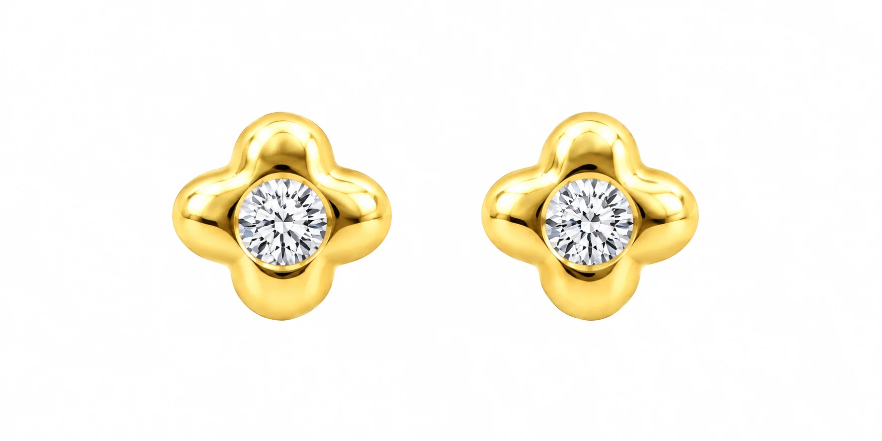 Gold Quatrefoil Diamond Stud Earrings
