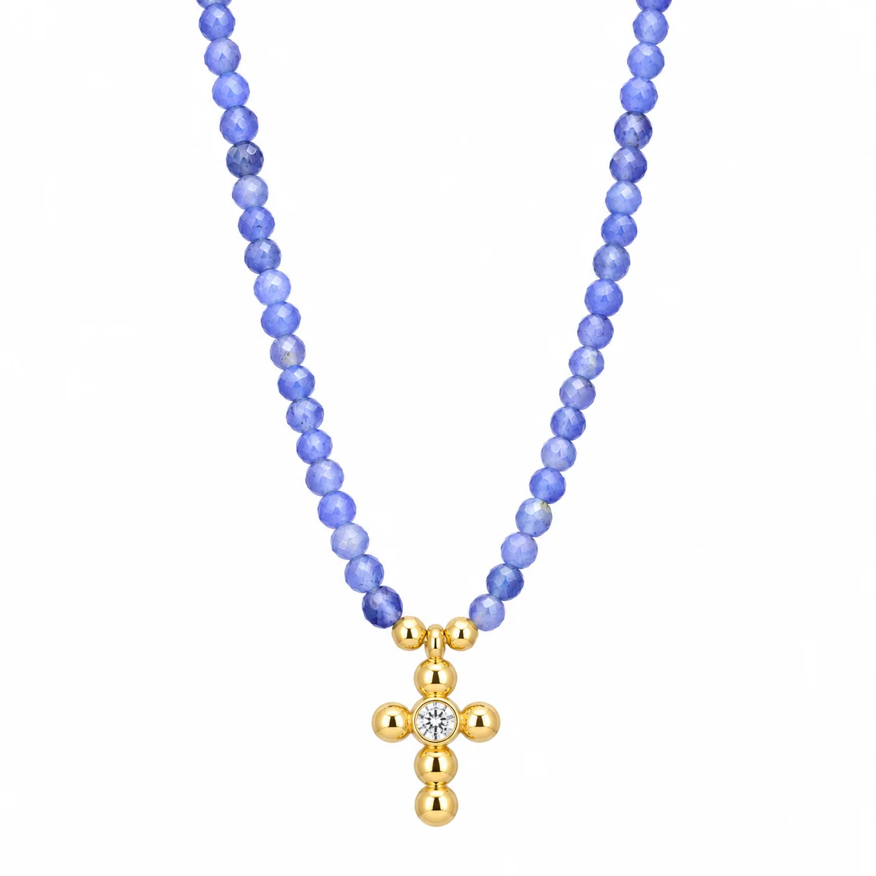 Lavender Gemstone Necklace with Gold Cross Pendant