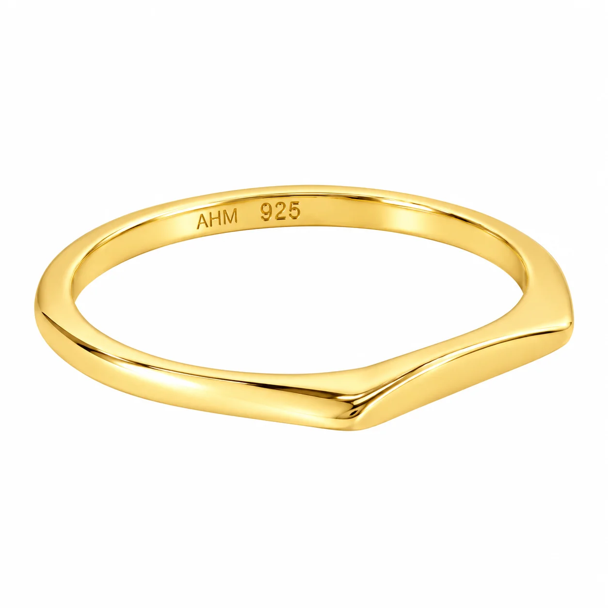 Minimal Gold Chevron Ring with Engraved Hallmark