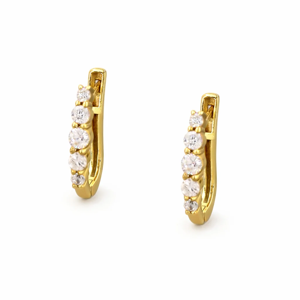 Modern Curved Multi-Stone Gold Hoop Earrings