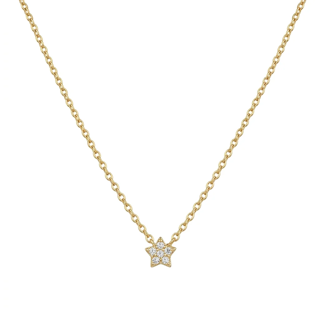 Modern Gold Celestial Star Diamond Pendant Necklace