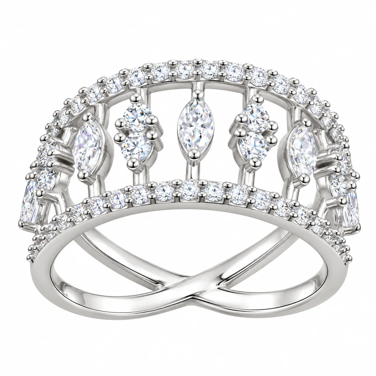 Ornate Diamond Crossover Ring