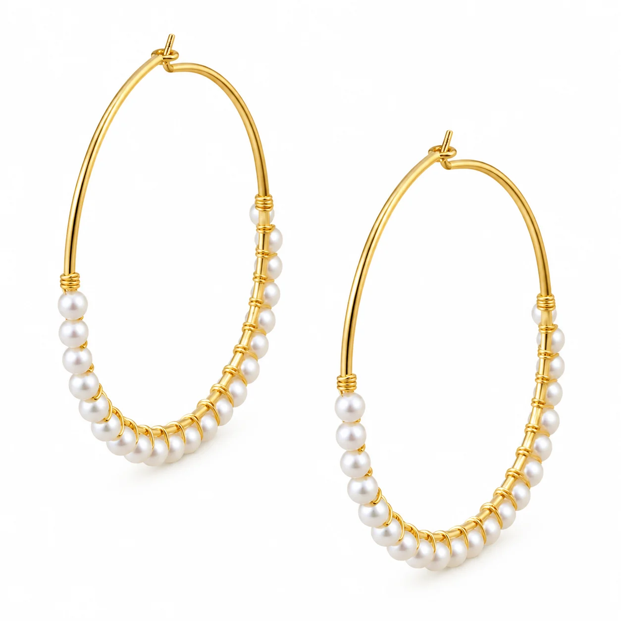 Pearl Hoop Earring With Golden Tone