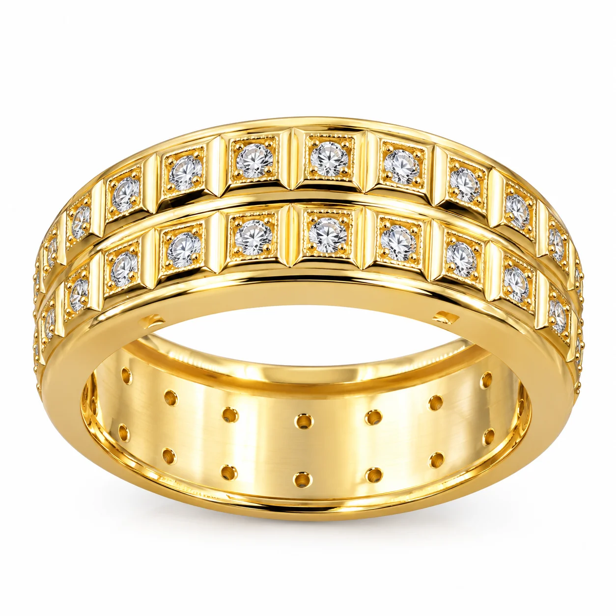 Polished Gold Double-Row Diamond Band